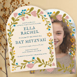 Convite Flaoral Wreath Bat Mitzvah - FOTO Personalizada Fe<br><div class="desc">Cartão perfeito para anunciar um bar mitzvah, bat mitzvah ou outra celebração judaica! Mão fez arte para você! TOTALMENTE PERSONALIZÁVEL! Clique em "Personalizar" acima para editar o texto e adicionar sua foto ao verso (você também pode excluir o quadro floral se preferir). Clique em "editar usando a ferramenta design" para...</div>