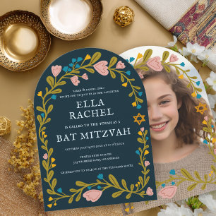 Convite Flaoral Wreath Bat Mitzvah - FOTO Personalizada Fe