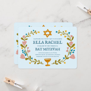 Convite Flaoral Wreath Bat Mitzvah Personalizado desenhado