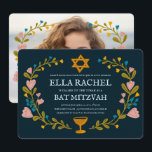 Convite Flaoral Wreath Bat Mitzvah Personalizado desenhado<br><div class="desc">Cartão perfeito para anunciar um bar mitzvah, bat mitzvah ou outra celebração judaica! Mão fez arte para você! TOTALMENTE PERSONALIZÁVEL! Clique em "Personalizar" acima para editar o texto e adicionar sua própria foto ao verso. Clique em "editar usando a ferramenta design" para ajustar as fontes, cores e posicionamentos. Você também...</div>