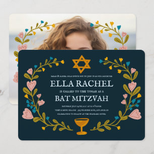 Convite Flaoral Wreath Bat Mitzvah Personalizado desenhado