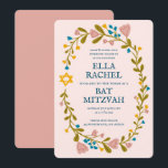 Convite Flaoral Wreath Bat Mitzvah Personalizado desenhado<br><div class="desc">Cartão perfeito para anunciar um bar mitzvah, bat mitzvah ou outra celebração judaica! Mão fez arte para você! TOTALMENTE PERSONALIZÁVEL! Clique em "Personalizar" acima para editar o texto. Clique em "editar usando a ferramenta design" para ajustar as fontes, cores e posicionamentos. Você também pode mudar facilmente o estilo da placa...</div>