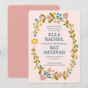 Convite Flaoral Wreath Bat Mitzvah Personalizado desenhado