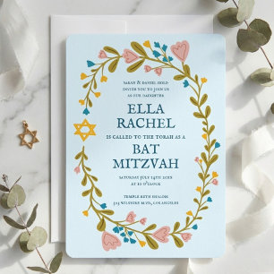 Convite Flaoral Wreath Bat Mitzvah Personalizado desenhado