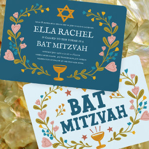 Convite Flaoral Wreath Bat Mitzvah Personalizado desenhado