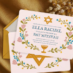 Convite Flaoral Wreath Bat Mitzvah Personalizado desenhado<br><div class="desc">Cartão perfeito para anunciar um bar mitzvah, bat mitzvah ou outra celebração judaica! Mão fez arte para você! TOTALMENTE PERSONALIZÁVEL! Clique em "Personalizar" acima para editar o texto. Clique em "editar usando a ferramenta design" para ajustar as fontes, cores e posicionamentos. Você também pode mudar facilmente o estilo da placa...</div>