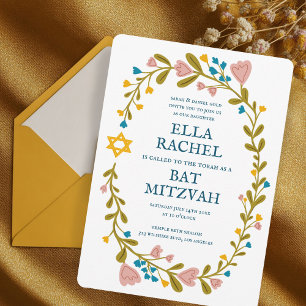 Convite Flaoral Wreath Bat Mitzvah Personalizado desenhado