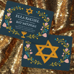 Convite Flaoral Wreath Bat Mitzvah Personalizado desenhado<br><div class="desc">Cartão perfeito para anunciar um bar mitzvah, bat mitzvah ou outra celebração judaica! Mão fez arte para você! TOTALMENTE PERSONALIZÁVEL! Clique em "Personalizar" acima para editar o texto. Clique em "editar usando a ferramenta design" para ajustar as fontes, cores e posicionamentos. Você também pode mudar facilmente o estilo da placa...</div>