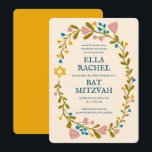 Convite Flaoral Wreath Bat Mitzvah Personalizado desenhado<br><div class="desc">Cartão perfeito para anunciar um bar mitzvah, bat mitzvah ou outra celebração judaica! Mão fez arte para você! TOTALMENTE PERSONALIZÁVEL! Clique em "Personalizar" acima para editar o texto. Clique em "editar usando a ferramenta design" para ajustar as fontes, cores e posicionamentos. Você também pode mudar facilmente o estilo da placa...</div>