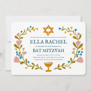 Convite Flaoral Wreath Bat Mitzvah Personalizado desenhado