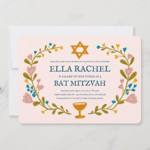 Convite Flaoral Wreath Bat Mitzvah Personalizado desenhado