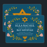 Convite Flaoral Wreath Bat Mitzvah Personalizado desenhado<br><div class="desc">Cartão perfeito para anunciar um bar mitzvah, bat mitzvah ou outra celebração judaica! Mão fez arte para você! TOTALMENTE PERSONALIZÁVEL! Clique em "Personalizar" acima para editar o texto. Clique em "editar usando a ferramenta design" para ajustar as fontes, cores e posicionamentos. Você também pode mudar facilmente o estilo da placa...</div>