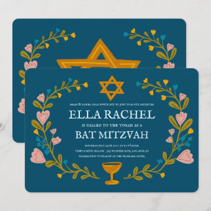 Convite Flaoral Wreath Bat Mitzvah Personalizado desenhado