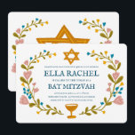 Convite Flaoral Wreath Bat Mitzvah Personalizado desenhado<br><div class="desc">Cartão perfeito para anunciar um bar mitzvah, bat mitzvah ou outra celebração judaica! Mão fez arte para você! TOTALMENTE PERSONALIZÁVEL! Clique em "Personalizar" acima para editar o texto. Clique em "editar usando a ferramenta design" para ajustar as fontes, cores e posicionamentos. Você também pode mudar facilmente o estilo da placa...</div>
