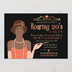 Convite Flapper Brilho dos Anos 20 Retrô Tangerina Preto
