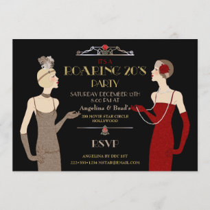 Convite Flapper dos Anos 20 Brilhante Dourado Vermelho Pre