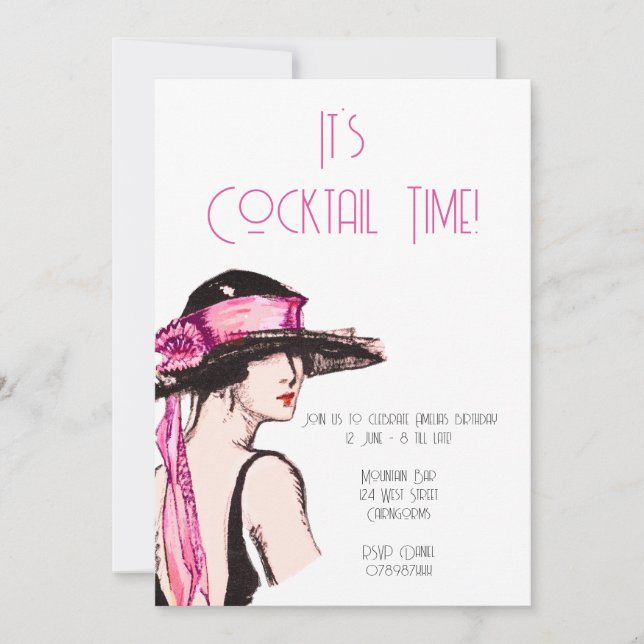Convite Flapper Girl Cocktail Party (Frente)