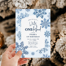 Convite Flauta de Neve Toile Azul Aniversário de 1 Ano de