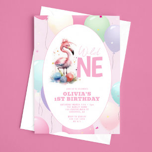 Convite Flauta Selvagem Bebê Flamingo 1º Aniversário
