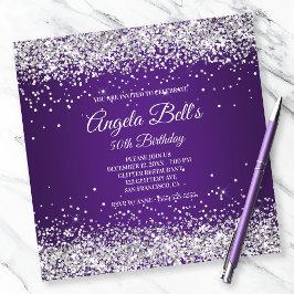 Convite Flaux Sparkly Silver Glitter Royal Purple Ombre