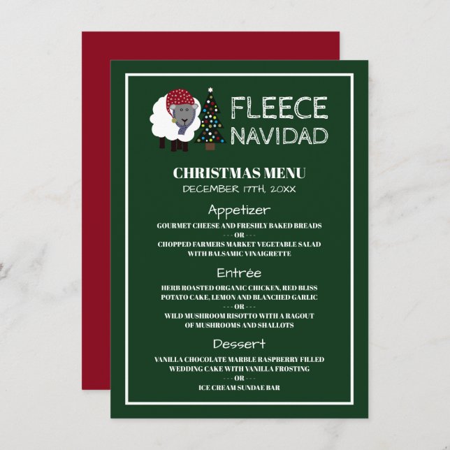 Convite Flece Navidad, Estilo Espanhol Menu de Natal (Frente/Verso)
