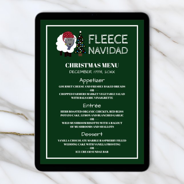 Convite Flece Navidad, Estilo Espanhol Menu de Natal