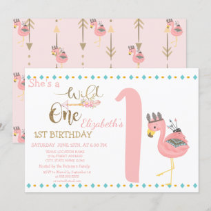 Convite Flechas do Selvagem,Flamingo Rosa Primeiro Anivers