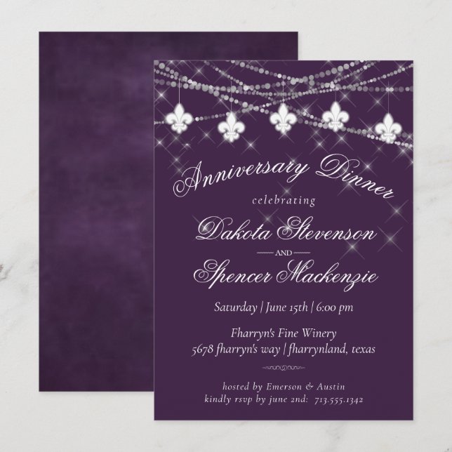 Convite Fleur de Lis | Aniversário da Purple Moody (Frente/Verso)