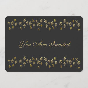 Convite Fleur de Lis Confetti, preto e Dourado
