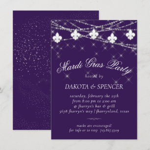 Convite Fleur de Lis EggPlant Lights Mardi Gras Roxo