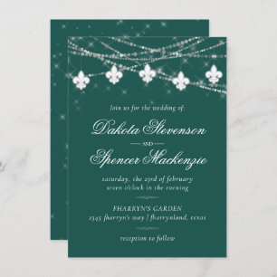 Convite Fleur de Lis Green Lights   Casamento Negrito