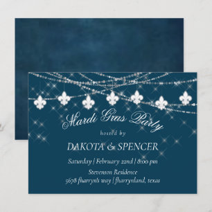 Convite Fleur de Lis Luzes Azuis-Marinho   Encontro Rústic