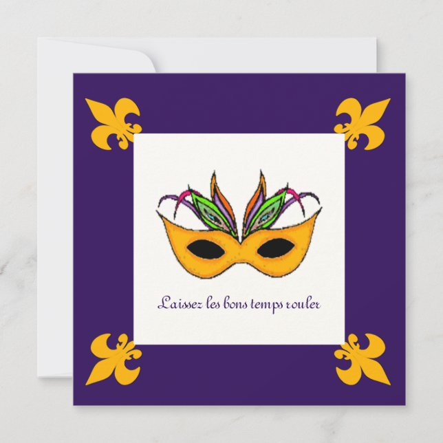 Convite Fleur de Lis Mask Mardi Gras (Frente)