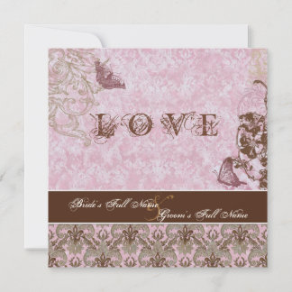 Convite Fleur di Lys Damask Pink Borboleta Marrom Cor-de-r
