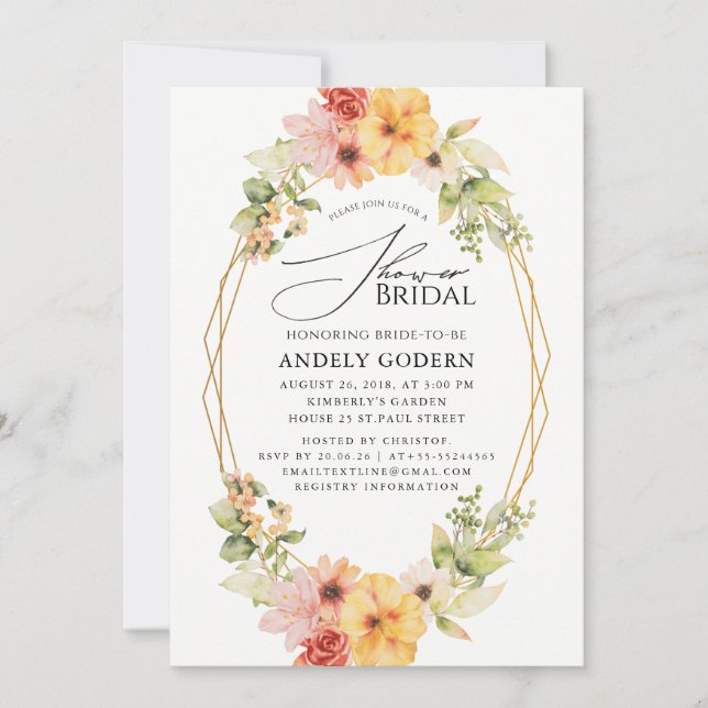 Convite Fleurs Pastel Modern Bridal Shower Invitation (Frente)