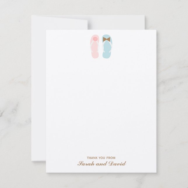 Convite Flip Flops Casamento na Praia Notas de Agradecimen (Frente)