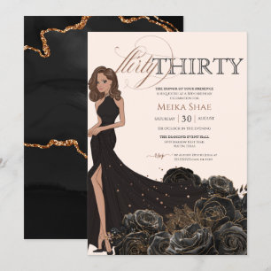 Convite Flirty Trinta Glam Black e Rosa Dourado aniversári