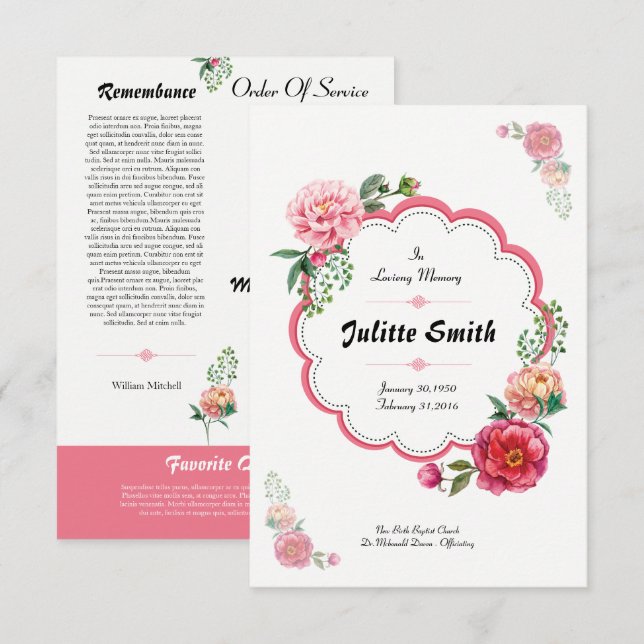 Convite Floal Funeral Program Flyer (Frente/Verso)