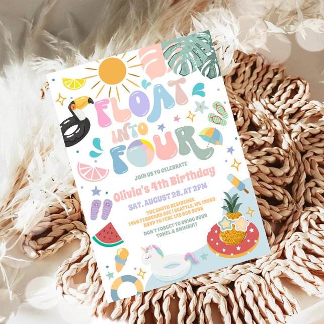 Convite Float Into Four Pool Party Summer 4th Birthday (Criador carregado)