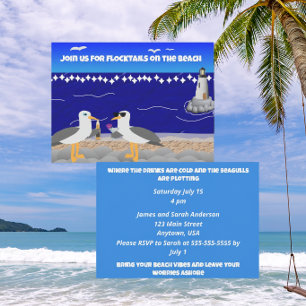 Convite Flocktails na Praia Casual Gaivotas Engraçadas