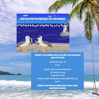 Convite Flocktails na Praia Casual | Gaivotas Engraçadas