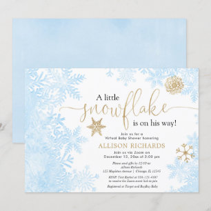 Convite Floco de neve azul chá de fraldas de menino virtu