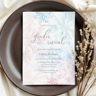 Convite Floco de Neve Azul Cor-de-Rosa do Partido Revelaçã