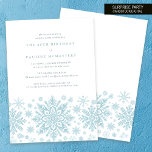 Convite Floco de Neve Azul do Partido Surpresa aniversário<br><div class="desc">Flocos de neve de cor azul muito elegantes criam uma bonito borda ao longo do final deste convite de aniversário para adultos. A design moderna e minimalista tem uma sensação aberta e arejada. A estética contemporânea apelará a pessoas de todas as idades.</div>