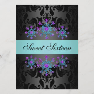 Convite Floco de neve azul e roxo16 Aniversário Convidado
