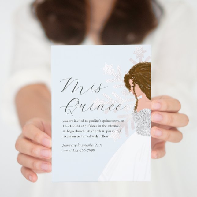 Convite Floco de neve azul-inverno bonito Cabelo escuro Mi (Criador carregado)