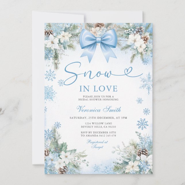 Convite Floco de Neve Azul Neve no Amor Chuva de Noiva de  (Frente)
