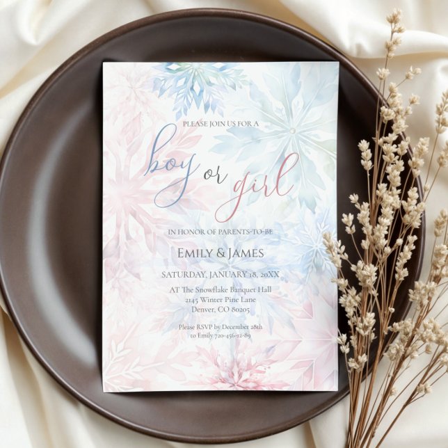 Convite Floco de neve azul-rosa-rosa-menino ou menina (Criador carregado)