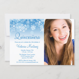 Convite Floco de neve Blue Winter Wonderland Quinceanera
