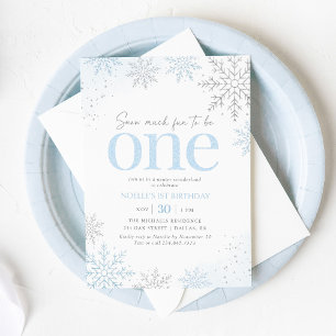 Convite Floco de Neve Brilhante Azul Aniversário de 1 ano